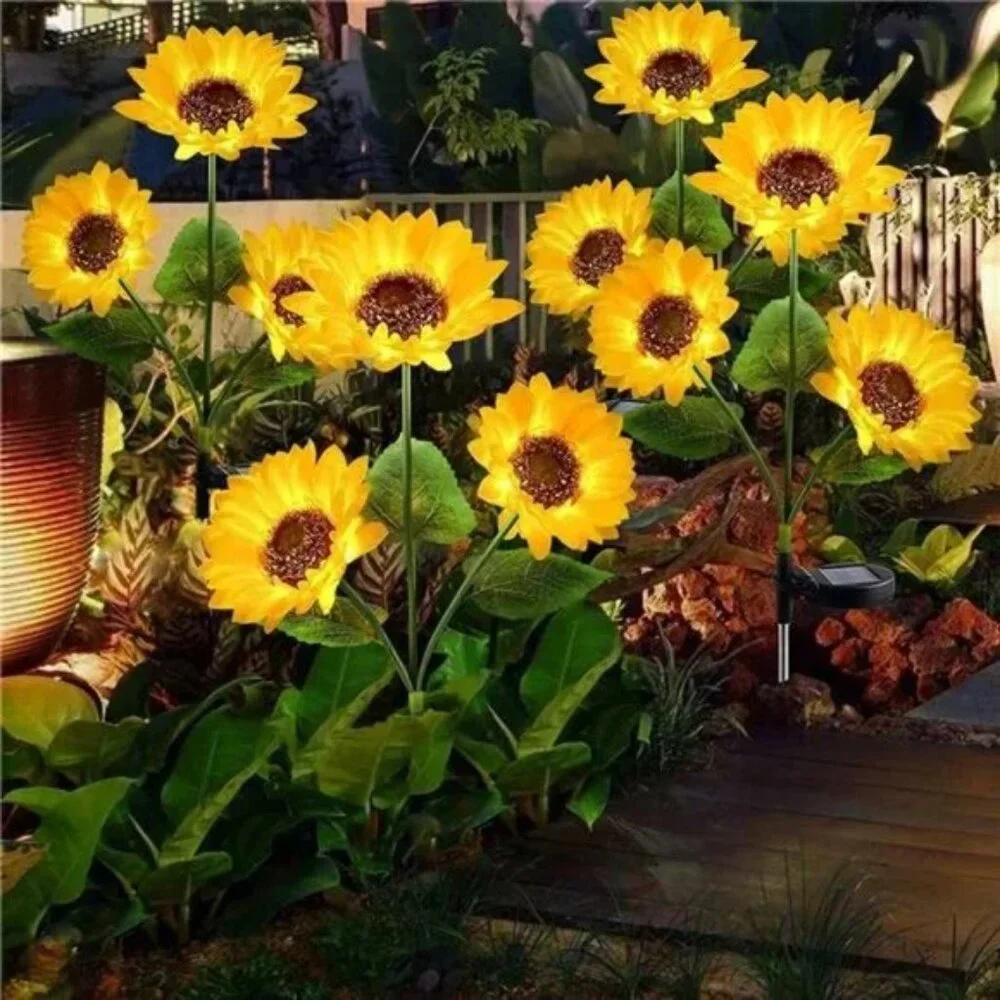 2 PACK Waterproof Solar Powered Sunflowers LED Light for Outside Garden